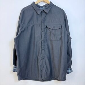 Columbia Long Sleeve Button Up Shirt Mens XXL Gray Plaid Flip Cuff Front Pocket